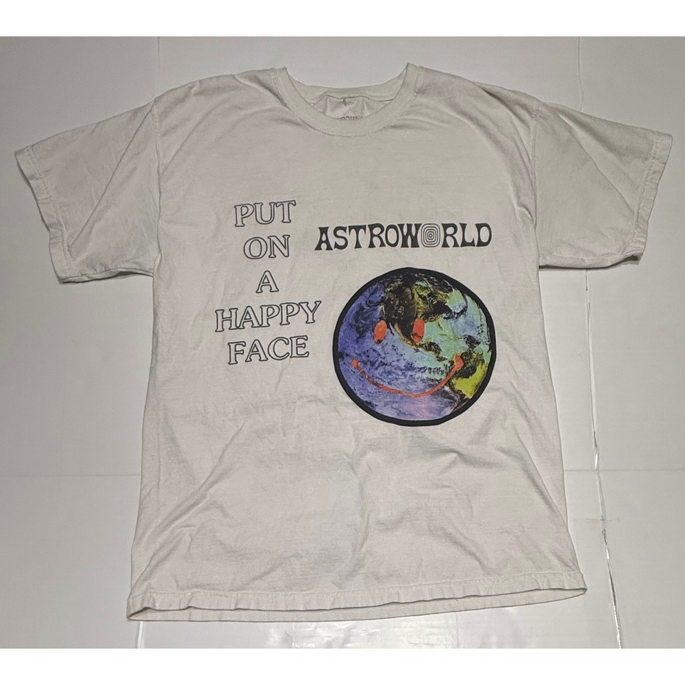Travis Scott Astroworld Put On A Happy Face White Graphic T-Shirt Mens Large